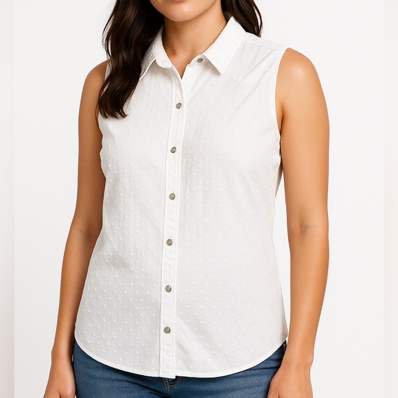 Bit & Bridle Women Pearl Snap White sleeveless Tank Large Western Cowgirl Ranch - Picture 1 of 13